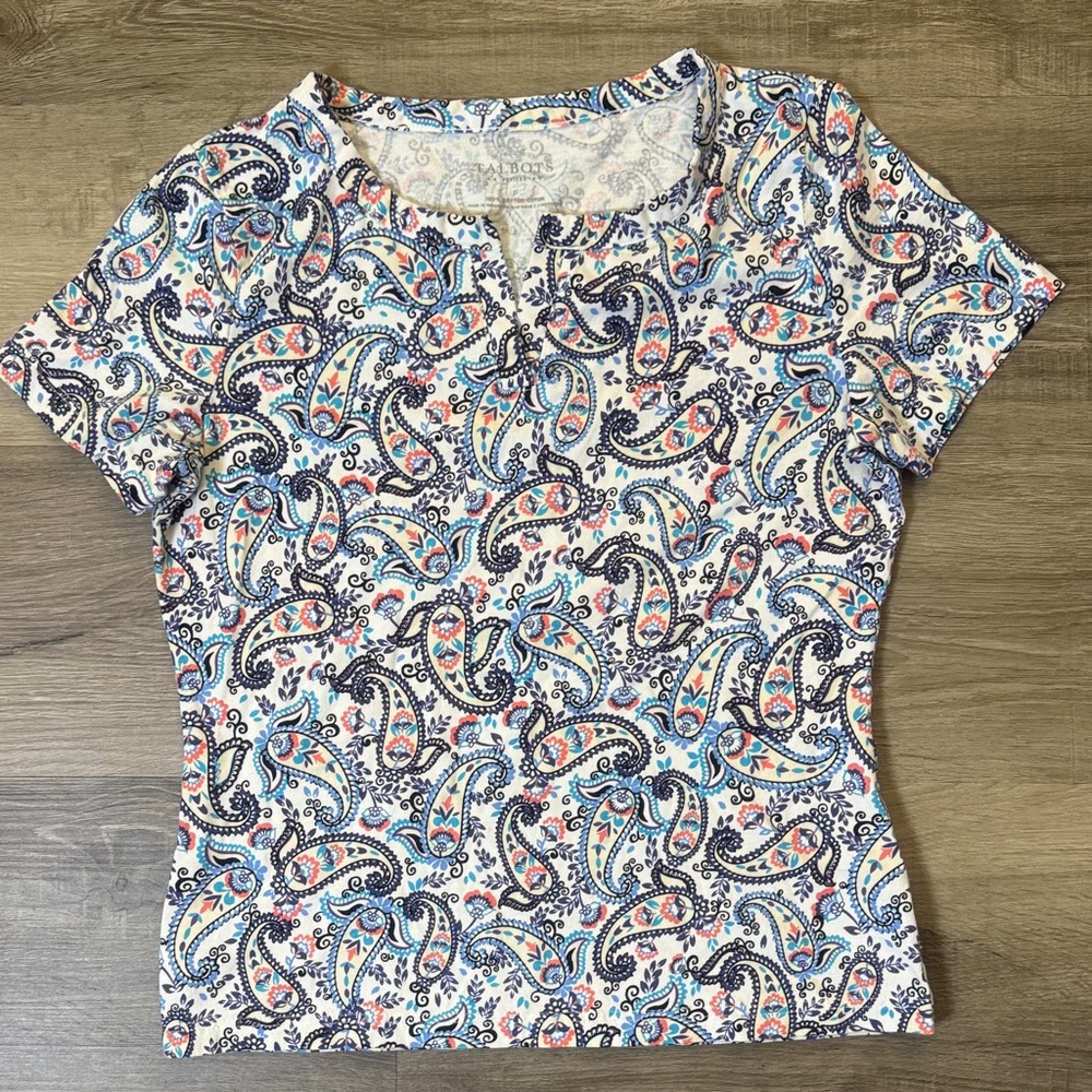 Talbots Petite Small Paisley Print T Shirt